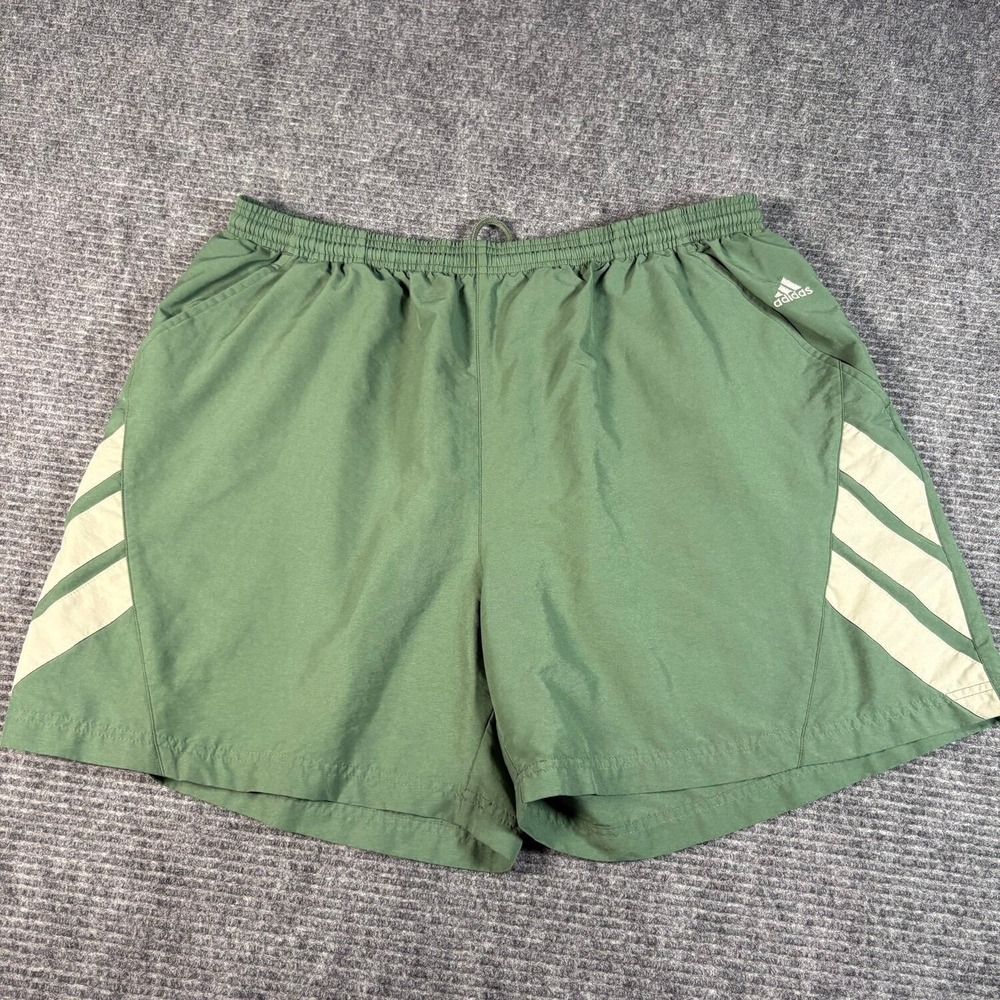 Vtg Adidas Athletic Shorts Mens XL Green Excellent Nylon 3-Stripe Retro Pockets